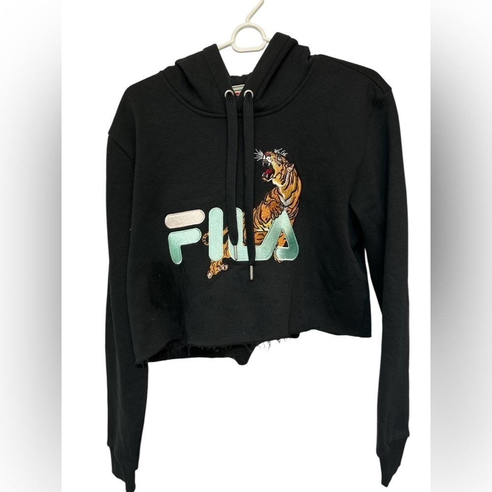 FILA x Bandier Black Cropped Hoodie with Tiger Design
